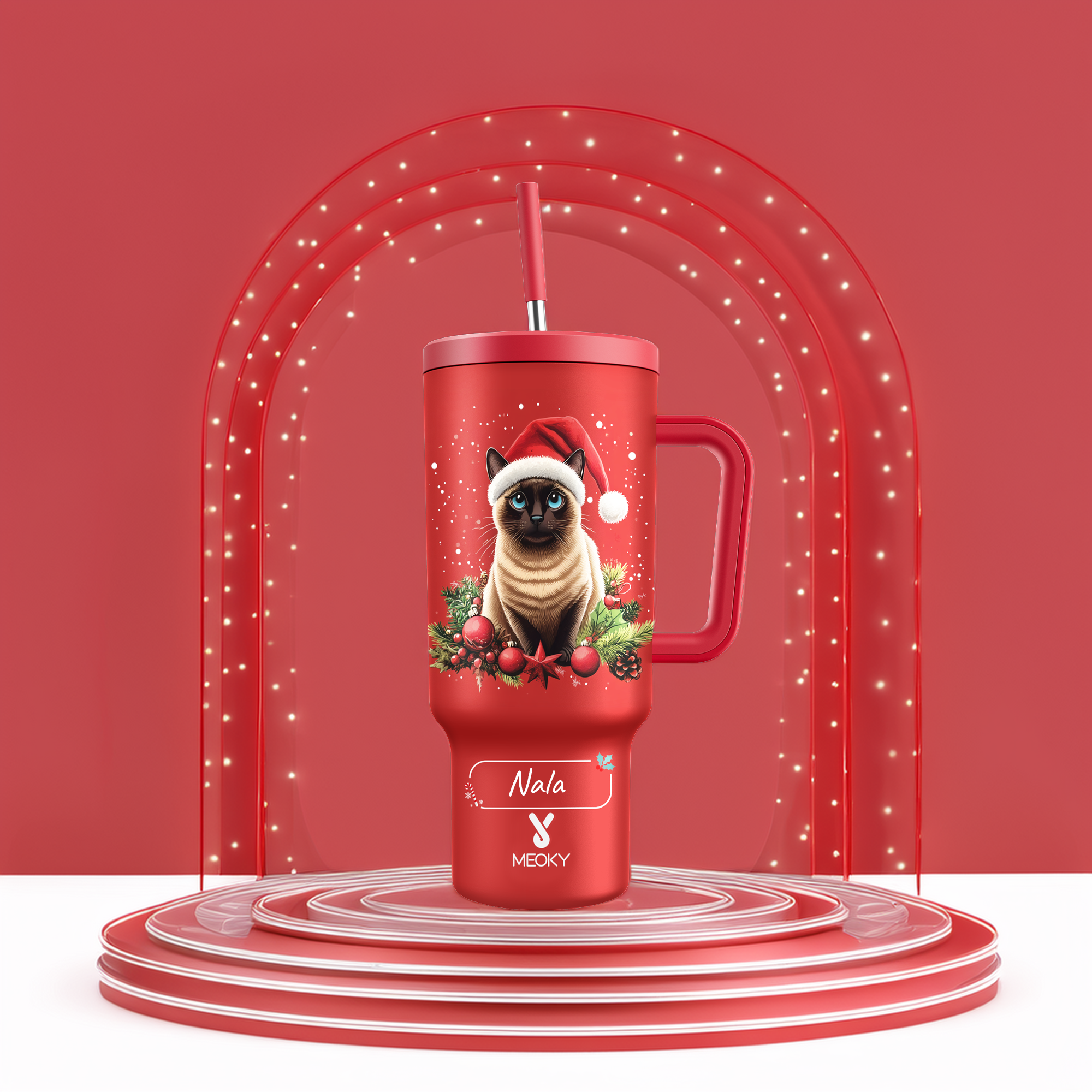 40oz Tumbler With Straw Customized -  Merry Christmas! - Spend Christmas With Your Funny Cat!
