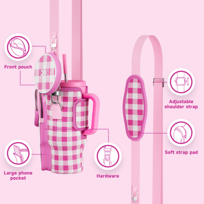 tumbler cup bag pink white check