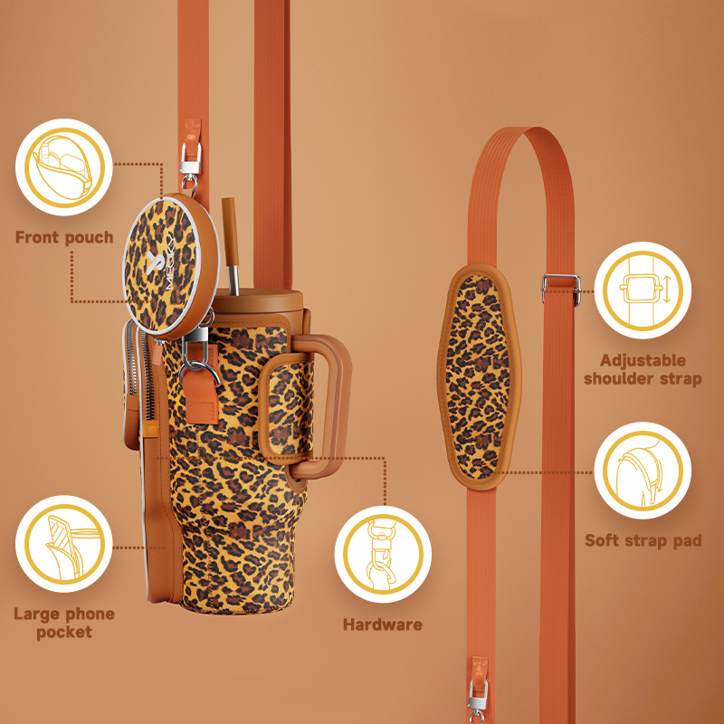 tumbler cup bag brown leopard