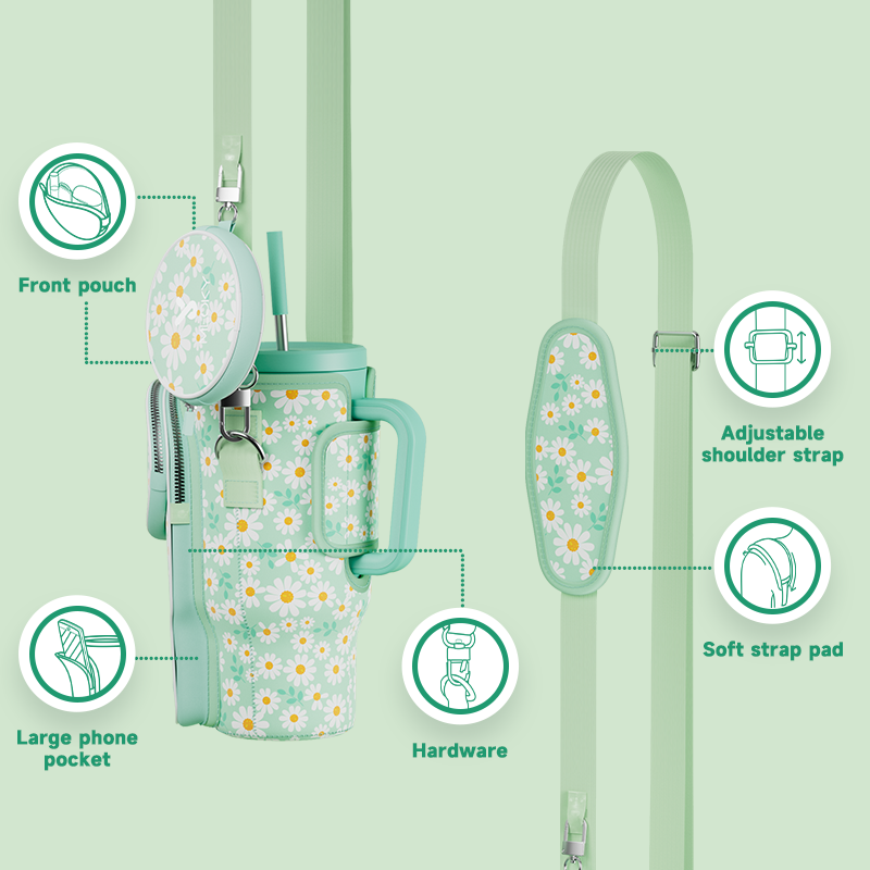 tumbler cup bag green daisy