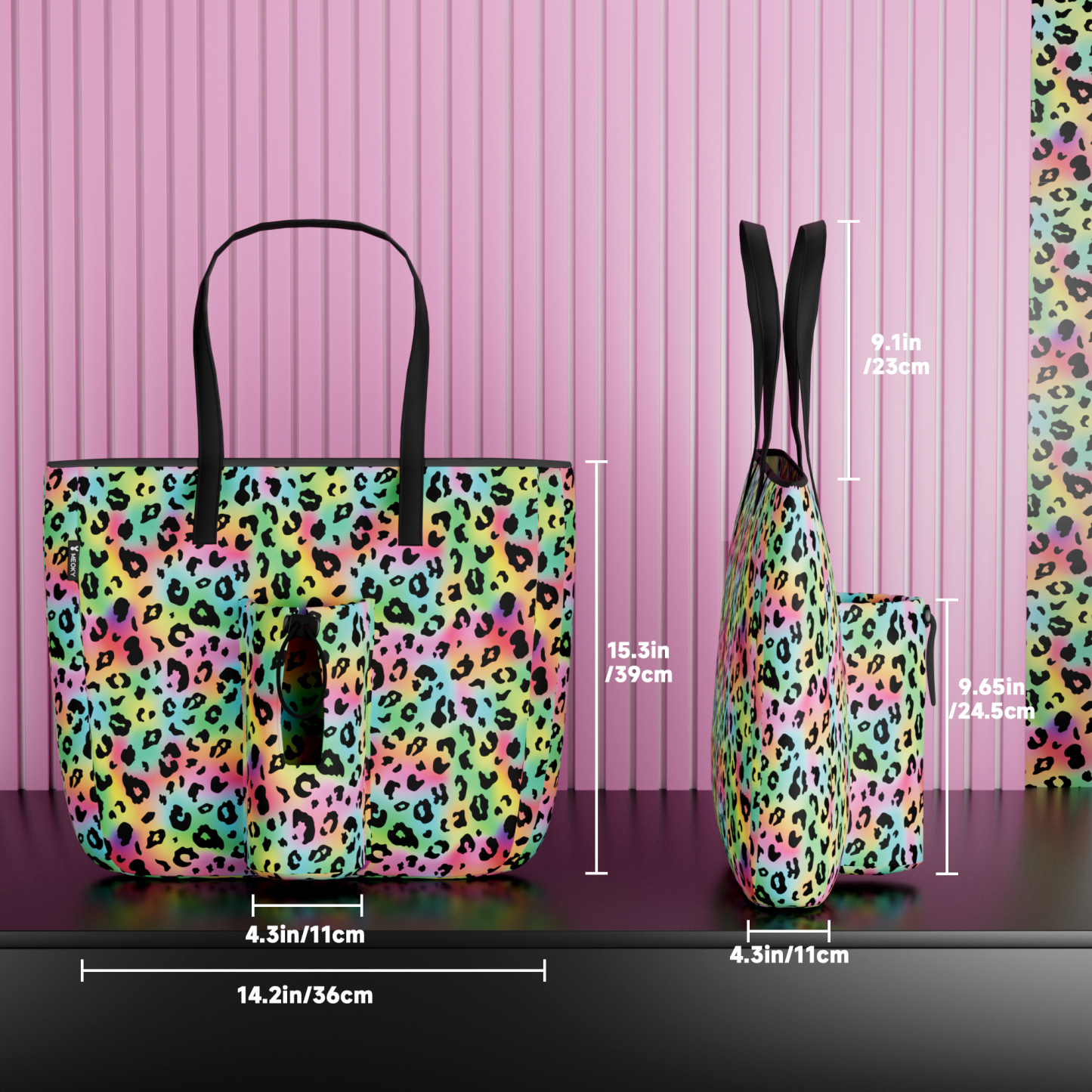 tote bag rainbow leopard
