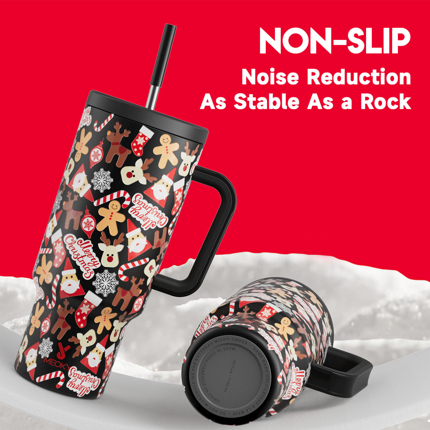 40oz Tumbler With Straw Christmas Collection-Black Christmas