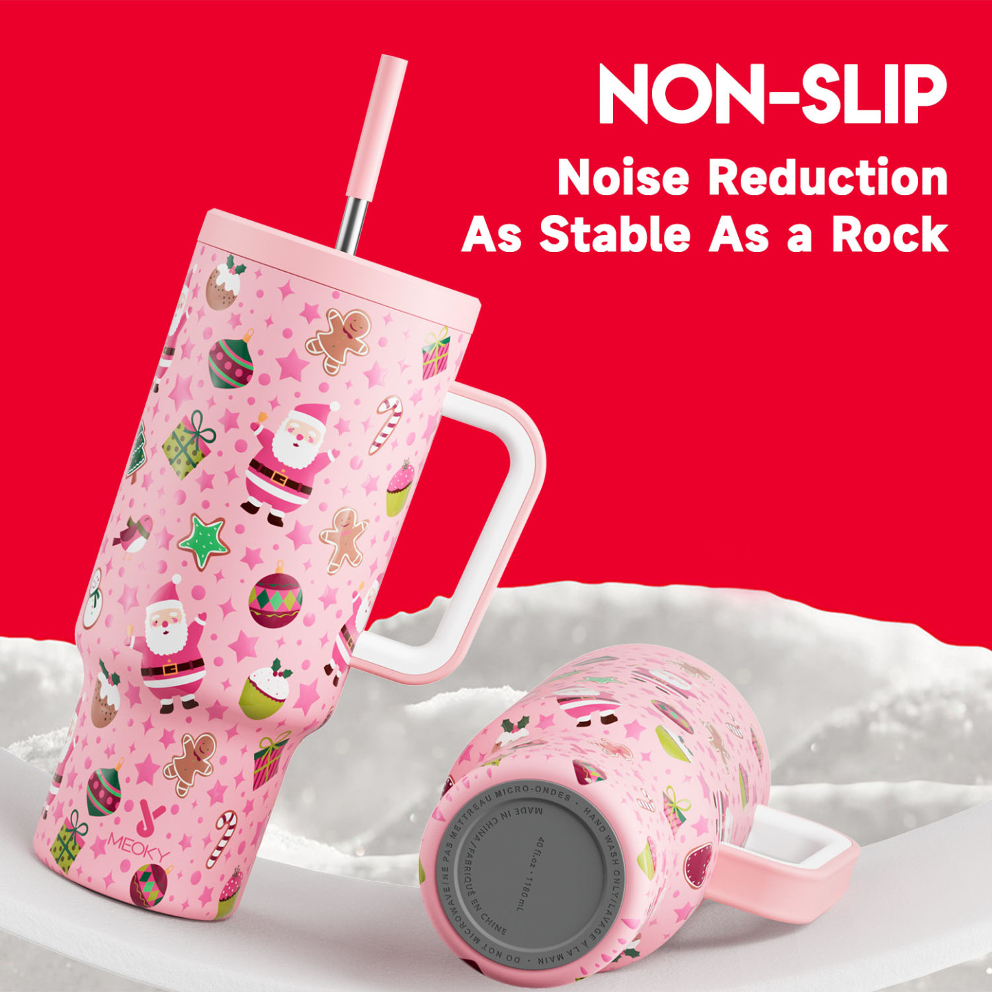 40oz Tumbler With Straw Christmas Collection-Pink Christmas