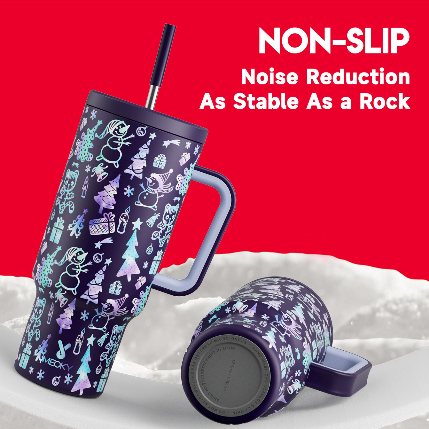 40oz Tumbler With Straw Christmas Collection-Black Purple Christmas