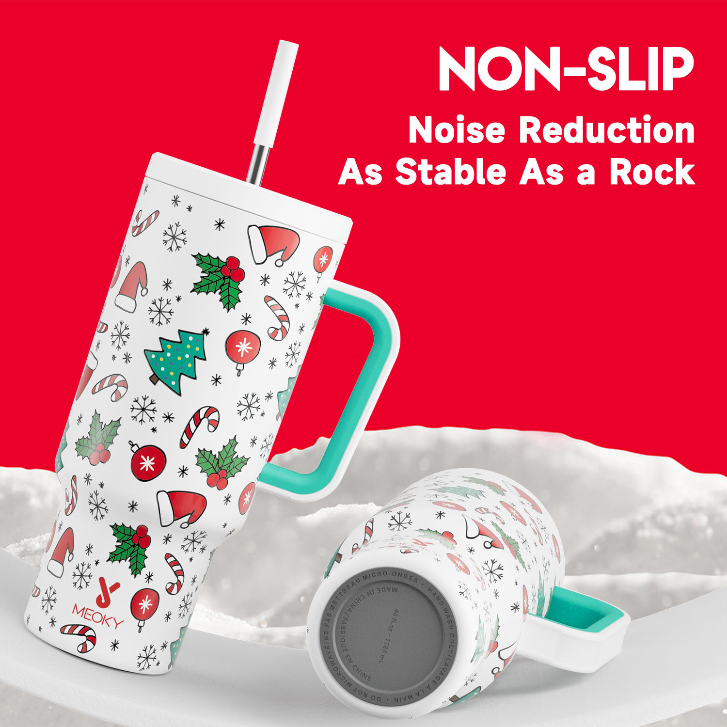 40oz Tumbler With Straw Christmas Collection-White Christmas