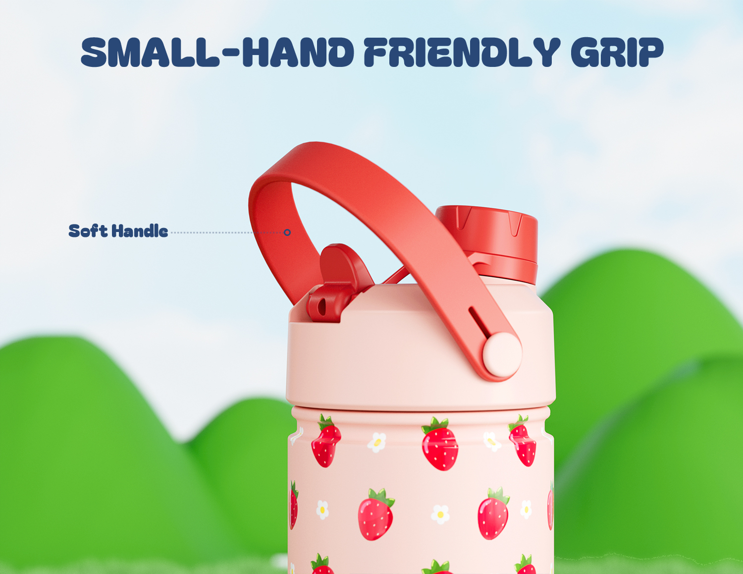 18 oz Insulated Water Bottle with 2-in-1 Straw and Spout Lid Strawberry Daisy