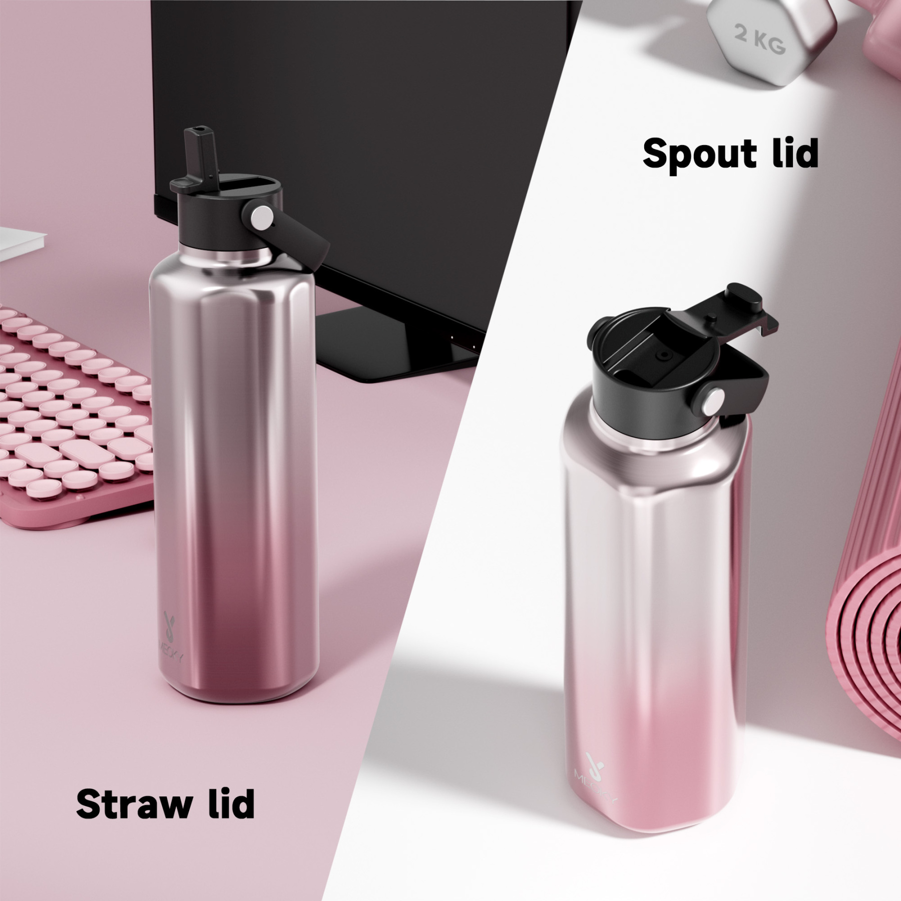 24oz hexagonal water bottle gradient pink silver