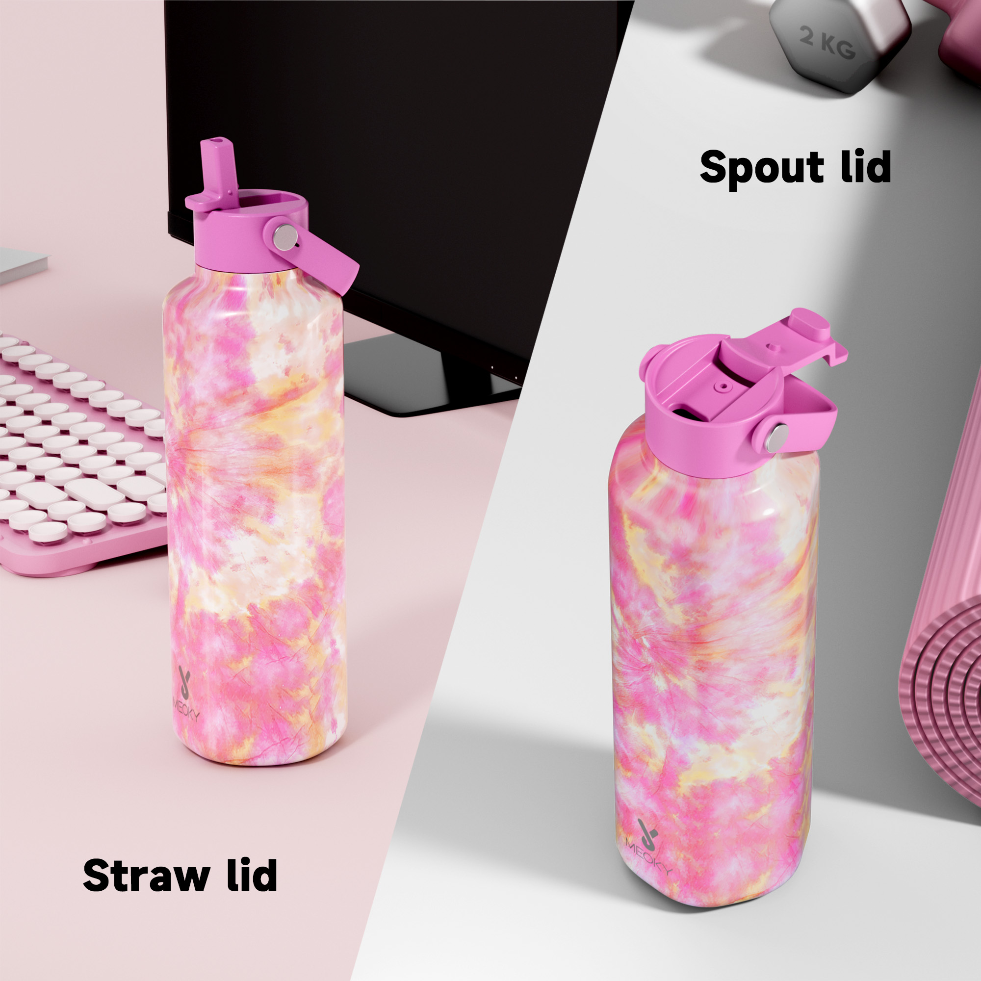 24oz hexagonal water bottle gradient pink flowers