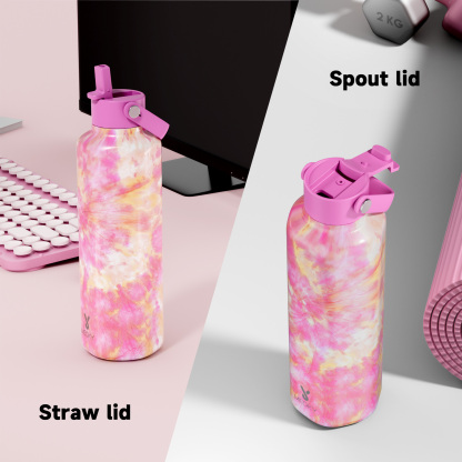 24oz hexagonal water bottle gradient pink flowers