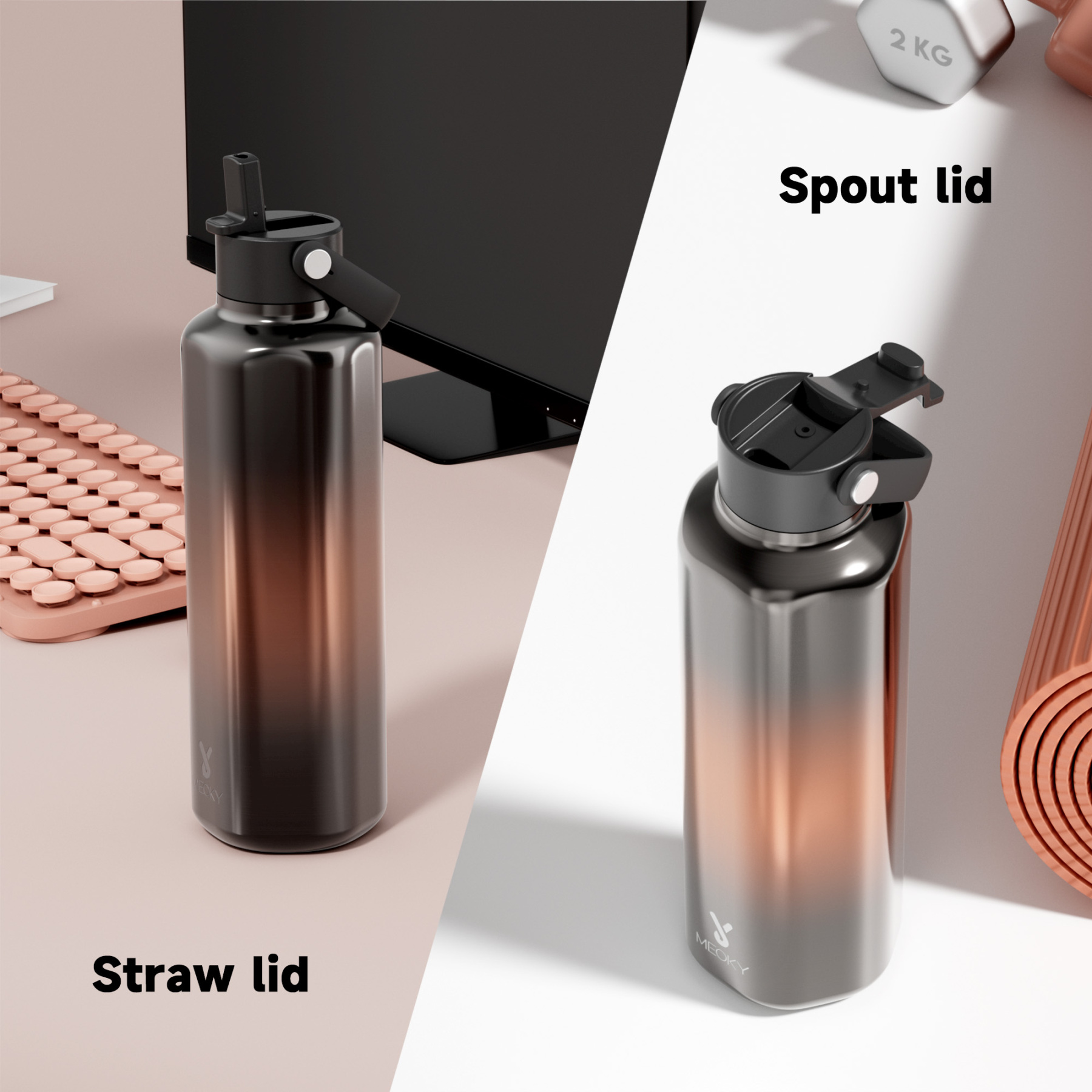24oz hexagonal water bottle gradient black orange