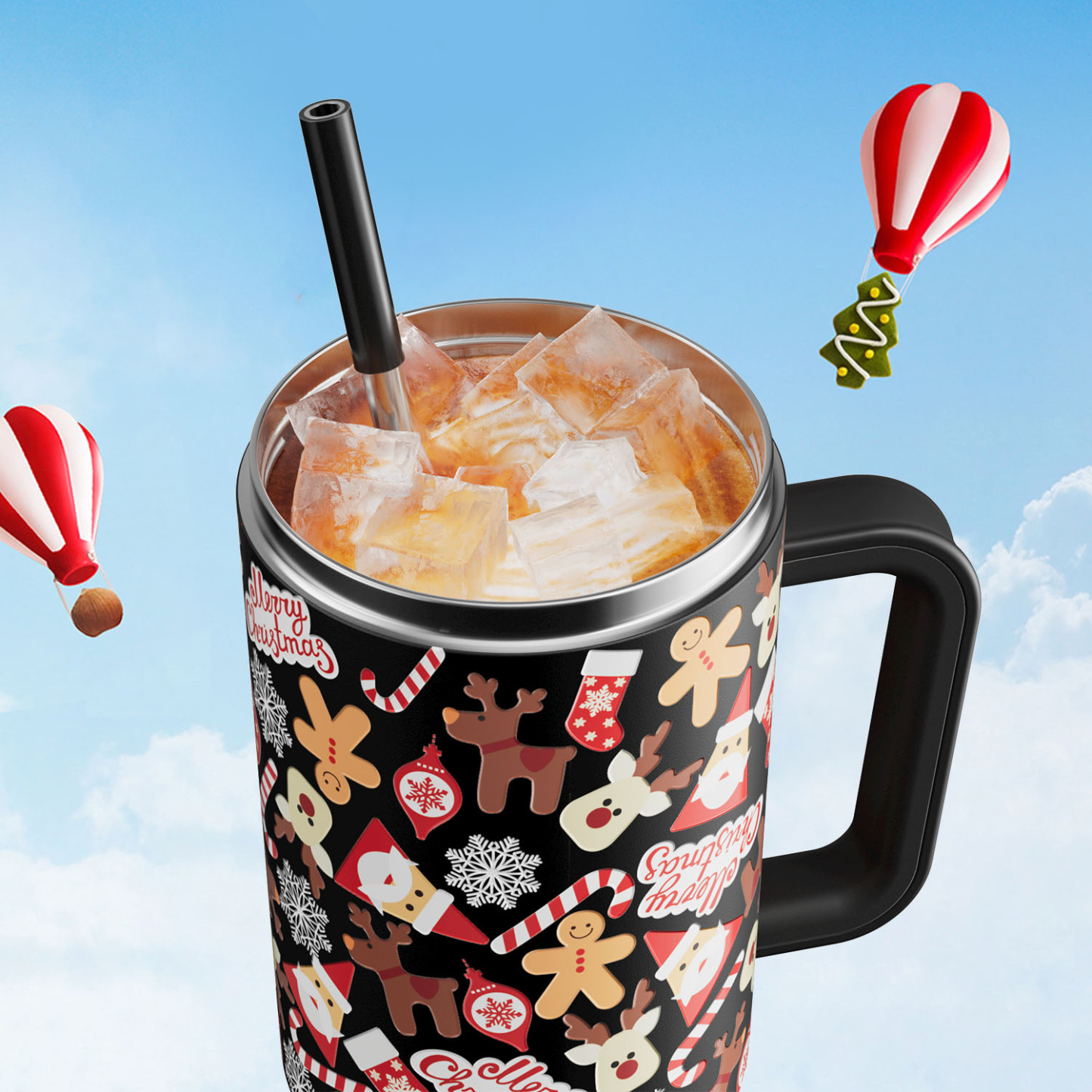 40oz Tumbler With Straw Christmas Collection-Black Christmas