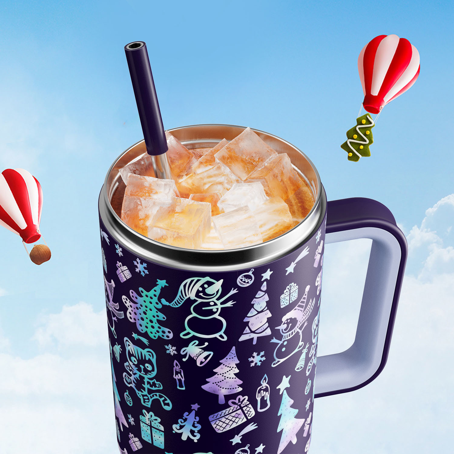 40oz Tumbler With Straw Christmas Collection-Black Purple Christmas