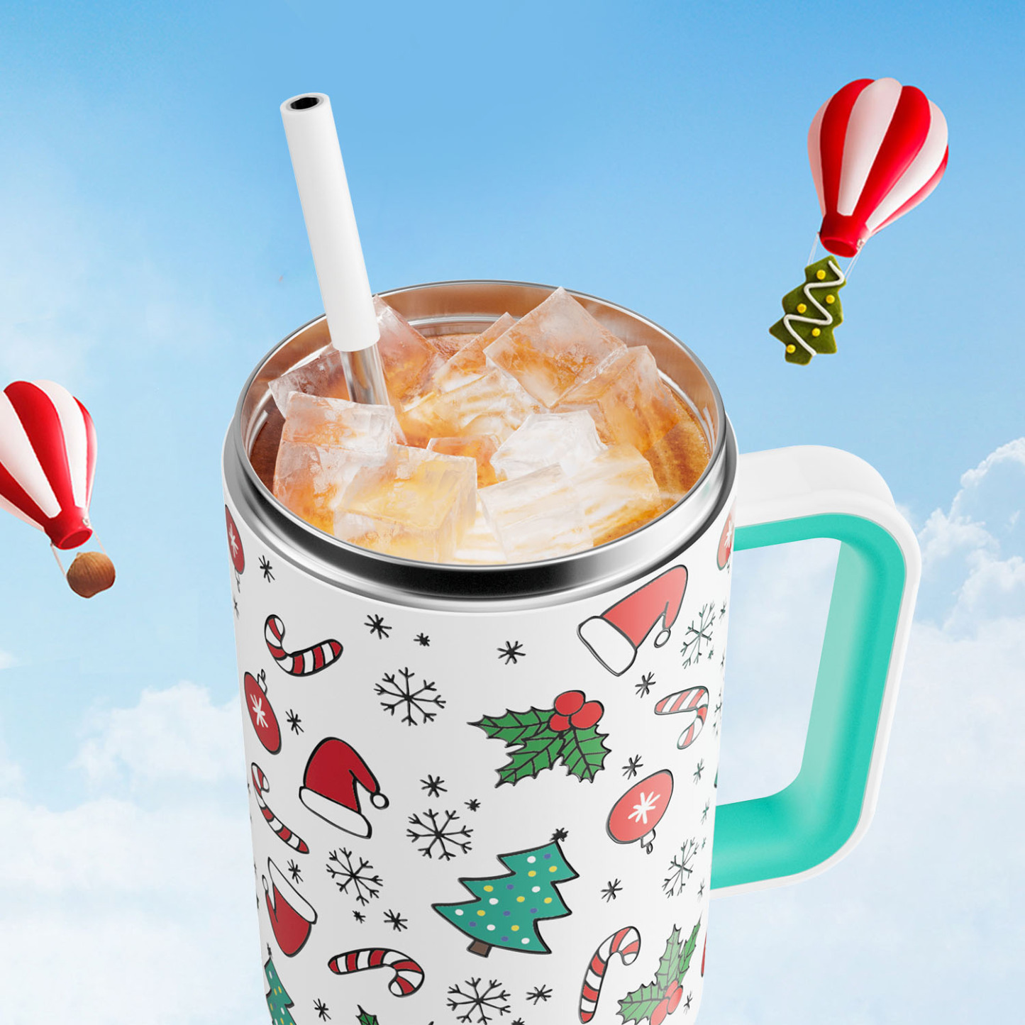 40oz Tumbler With Straw Christmas Collection-White Christmas