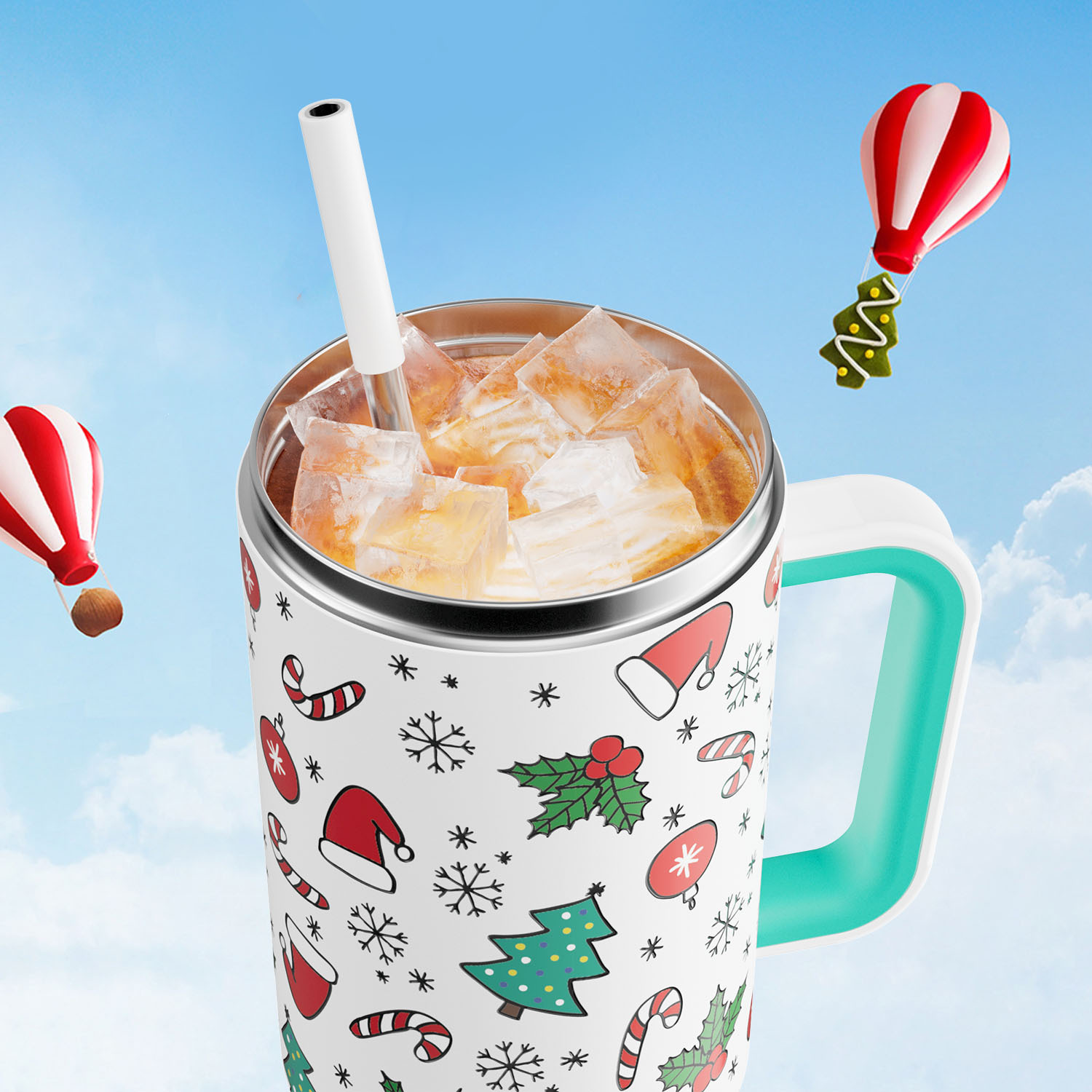 40oz Tumbler With Straw Christmas Collection-White Christmas