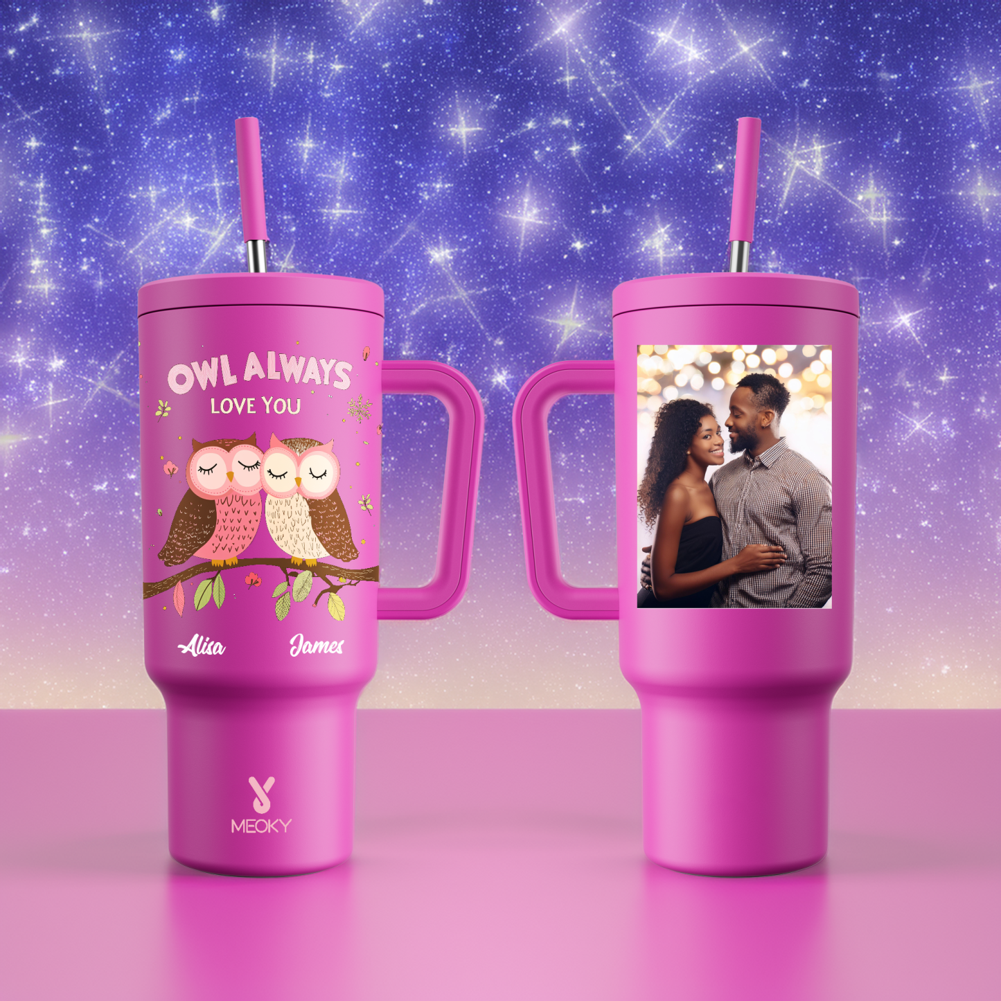 40oz Tumbler With Straw Customized - Owl Always Love You - You're My Butter Half!