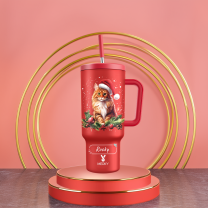 40oz Tumbler With Straw Customized -  Merry Christmas! - Spend Christmas With Your Funny Cat!