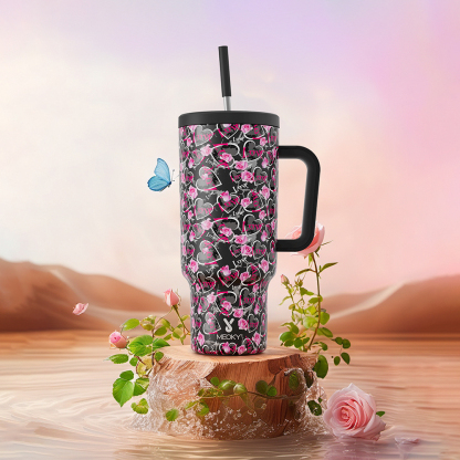 40oz Tumbler With Straw Rose Collection-Rose Heart