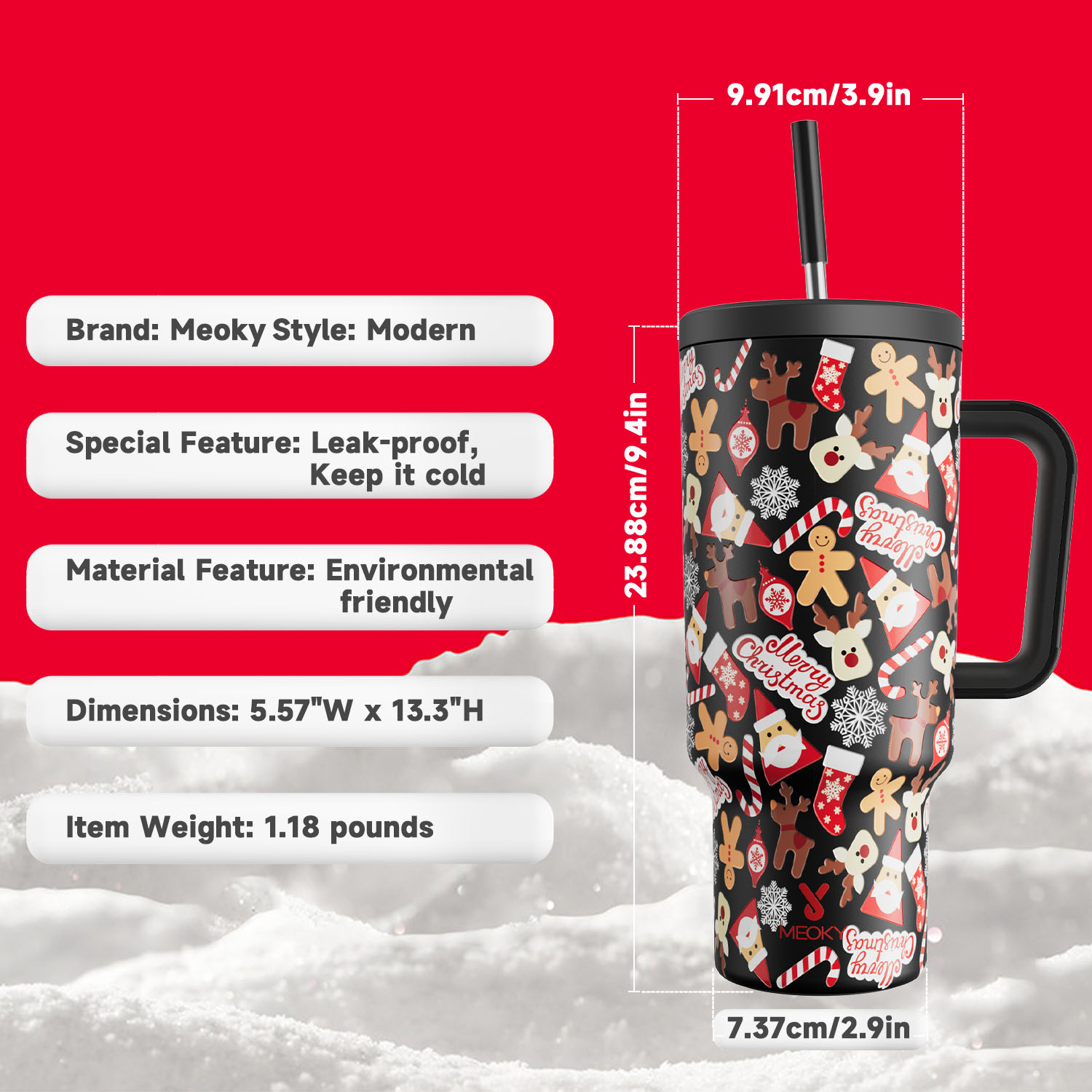 40oz Tumbler With Straw Christmas Collection-Black Christmas
