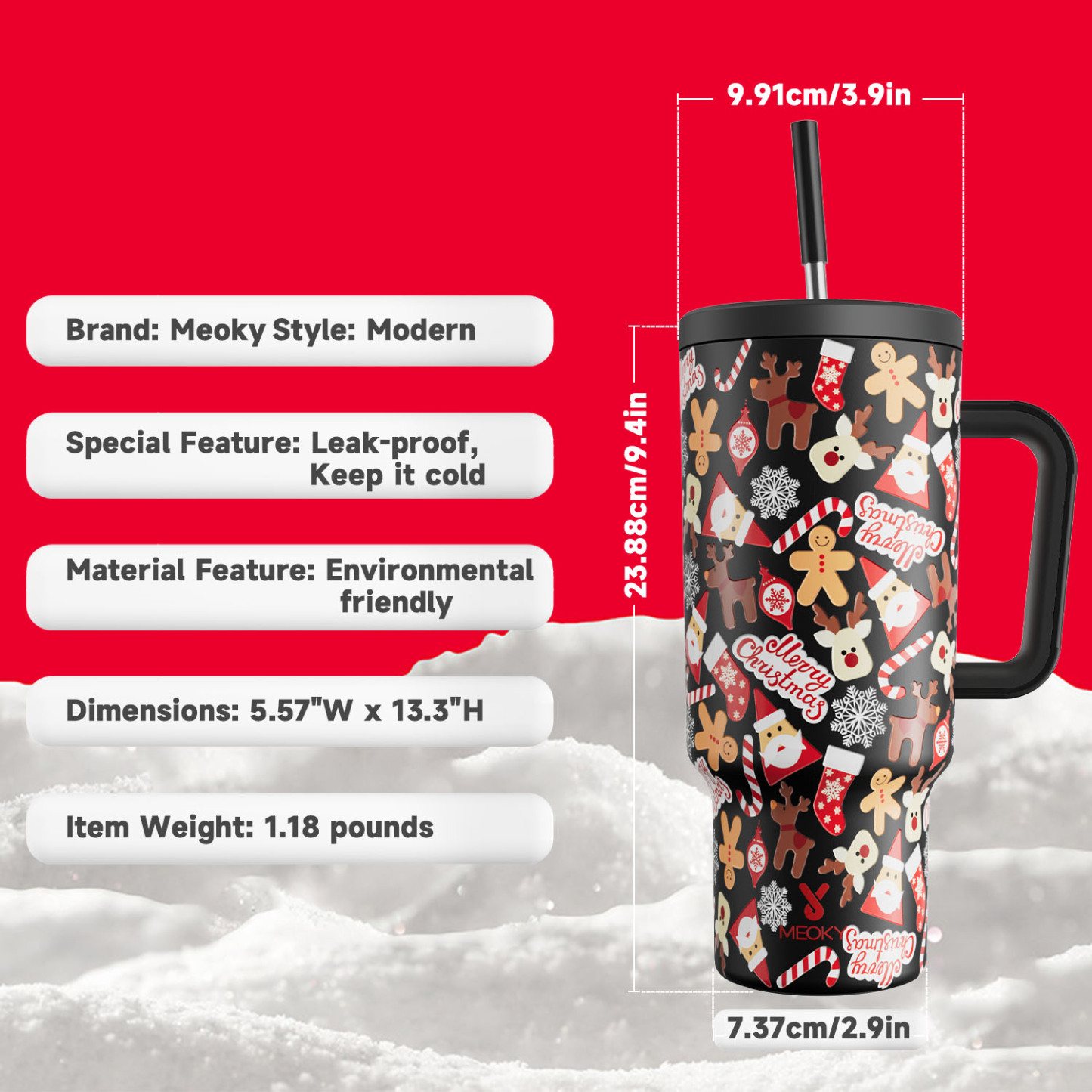 40oz Tumbler With Straw Christmas Collection-Black Christmas