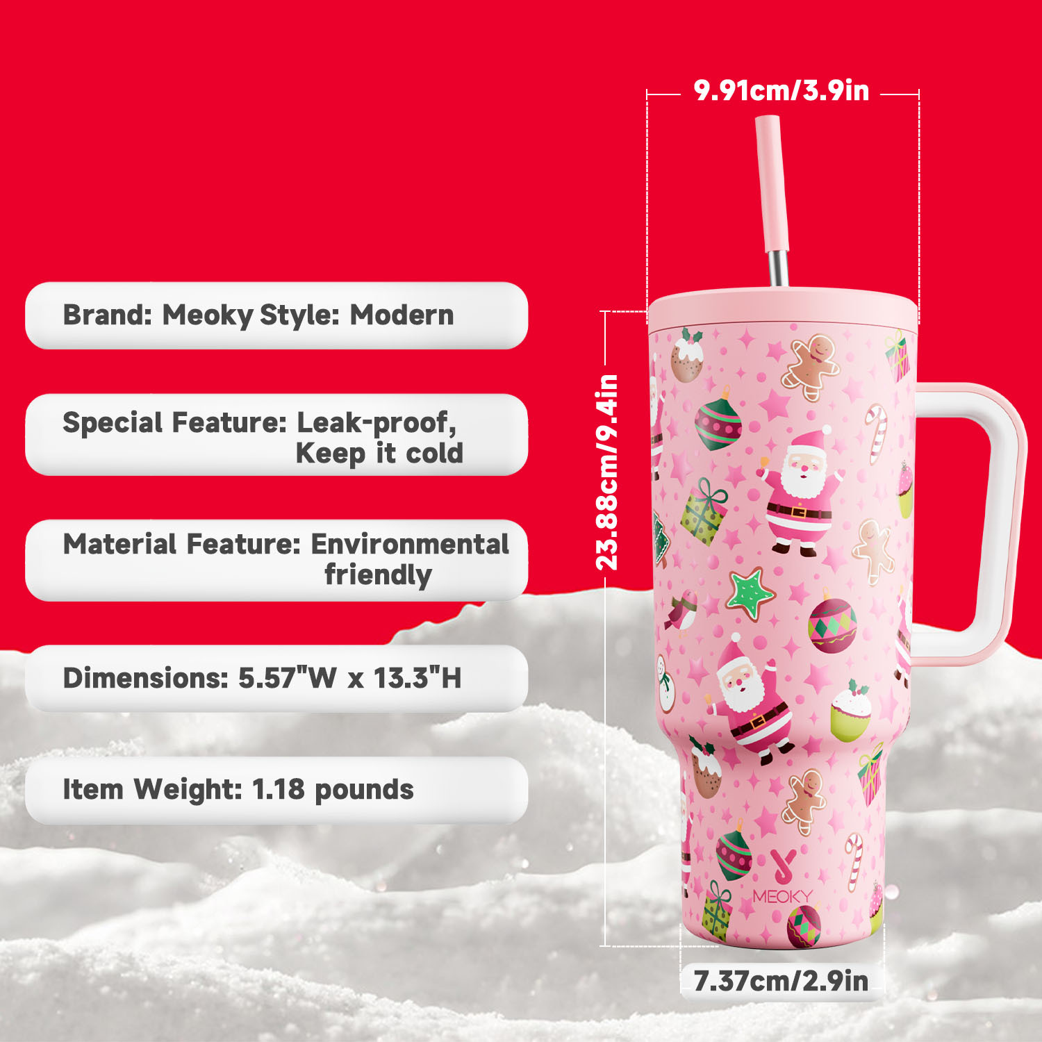 40oz Tumbler With Straw Christmas Collection-Pink Christmas
