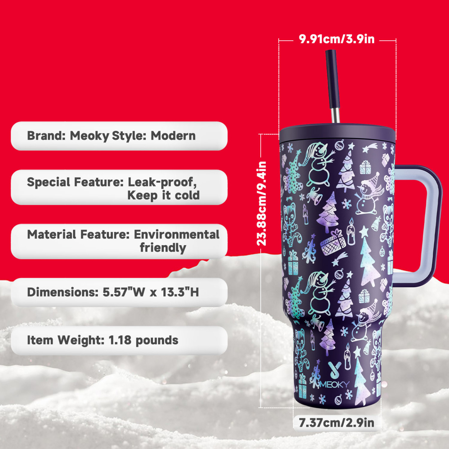 40oz Tumbler With Straw Christmas Collection-Black Purple Christmas