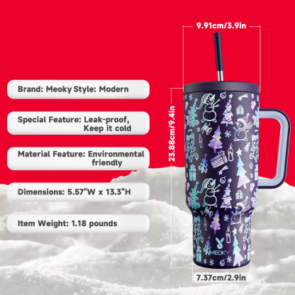 40oz Tumbler With Straw Christmas Collection-Black Purple Christmas