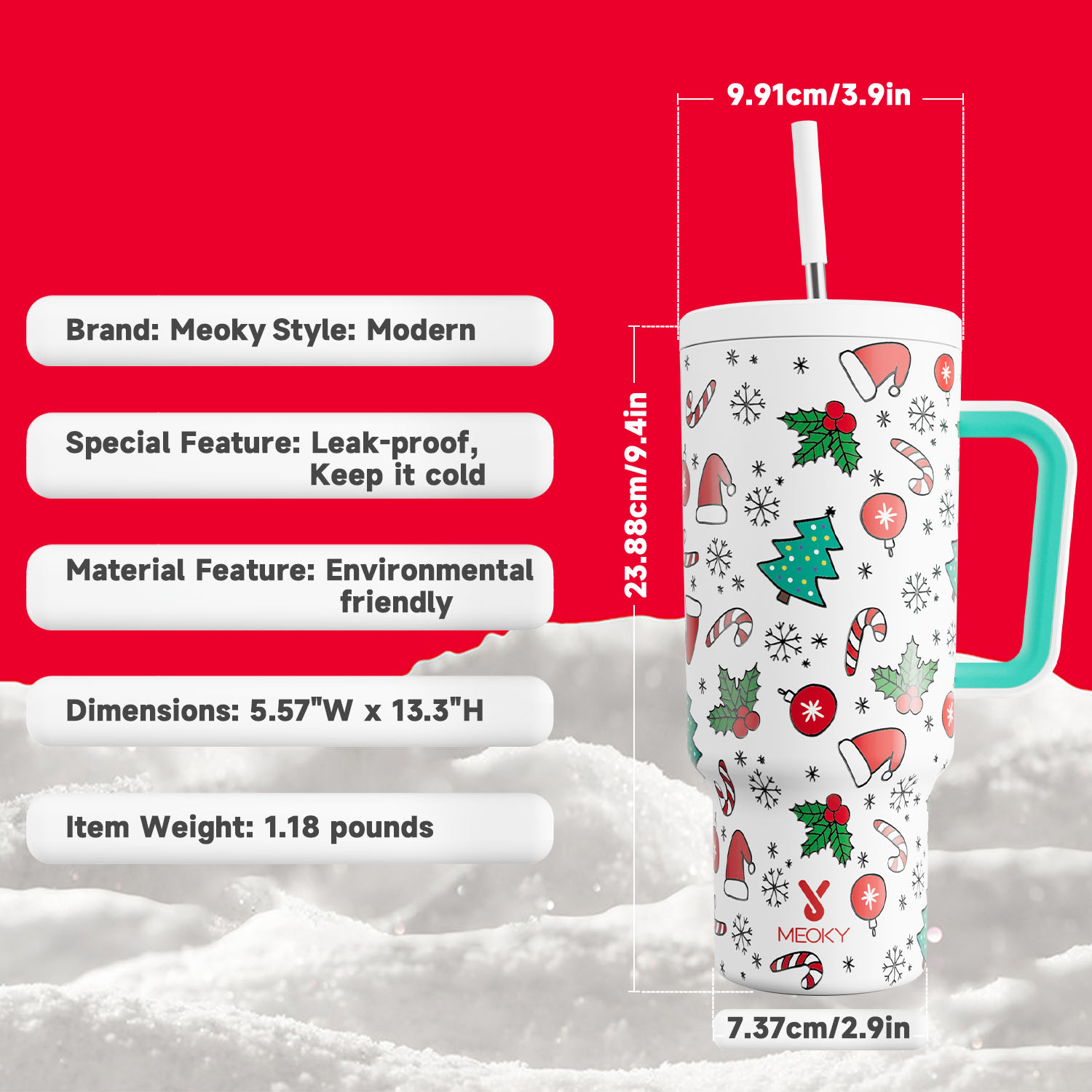 40oz Tumbler With Straw Christmas Collection-White Christmas