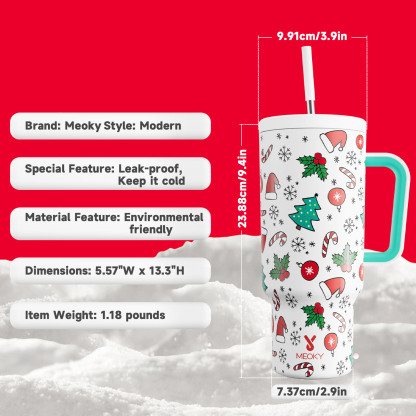 40oz Tumbler With Straw Christmas Collection-White Christmas