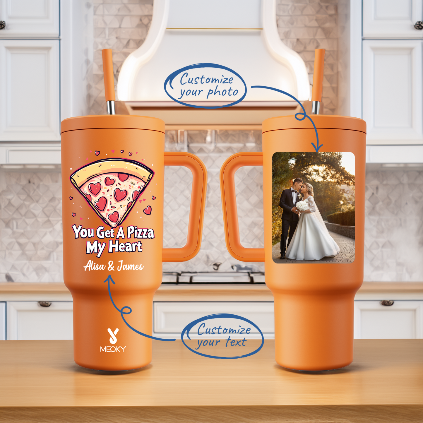 40oz Tumbler With Straw Customized - You Get A Pizza My Heart ! ?C A Sip of Love for You!