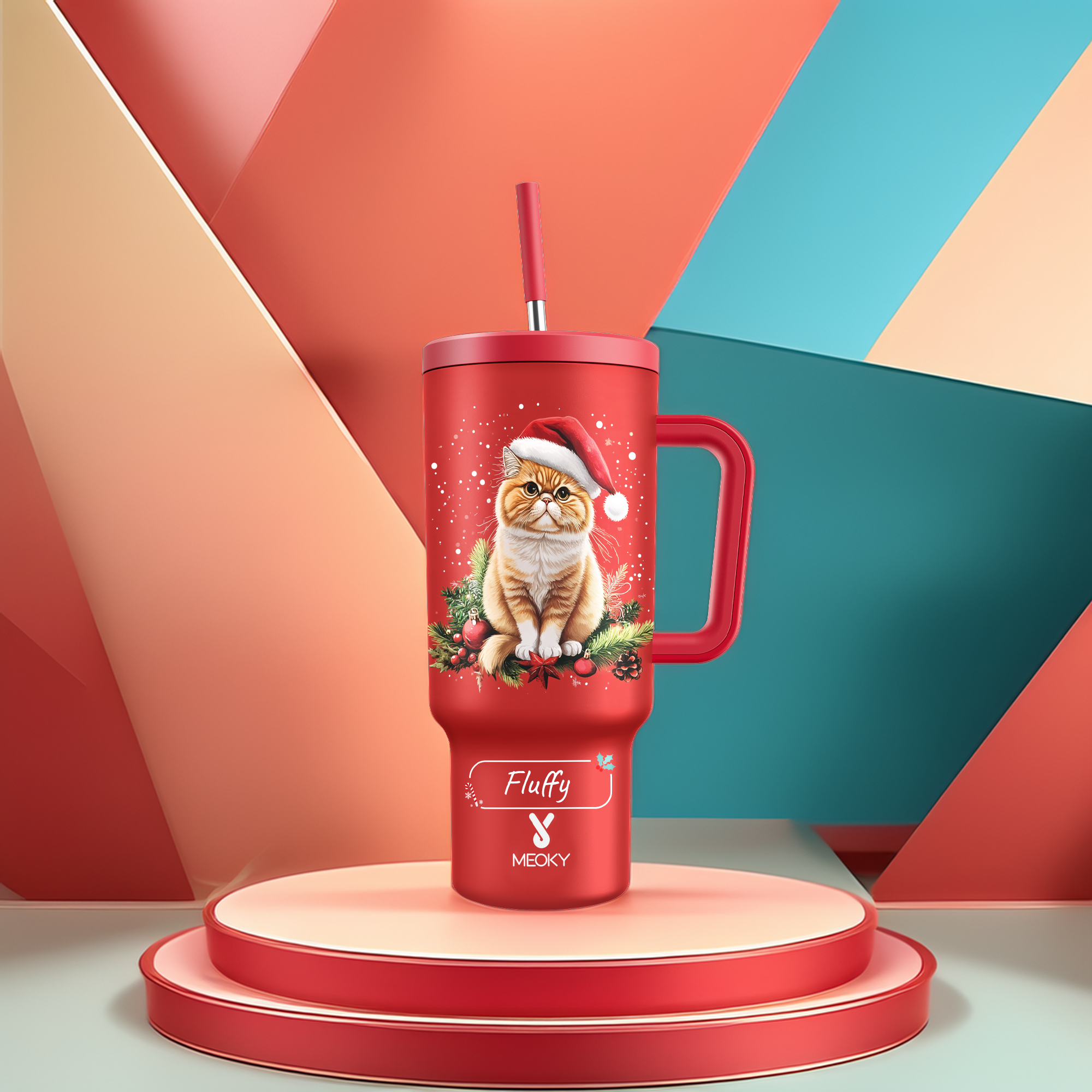 40oz Tumbler With Straw Customized -  Merry Christmas! - Spend Christmas With Your Funny Cat!