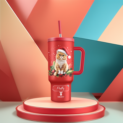 40oz Tumbler With Straw Customized -  Merry Christmas! - Spend Christmas With Your Funny Cat!