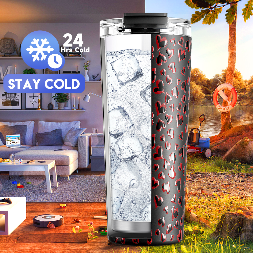 24oz cold cup 2 in 1 lid valentine black love