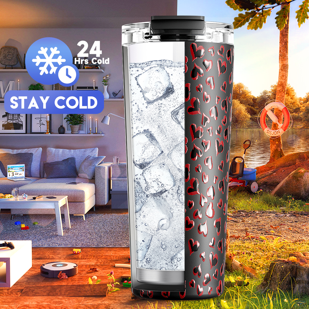 24oz cold cup 2 in 1 lid valentine black love