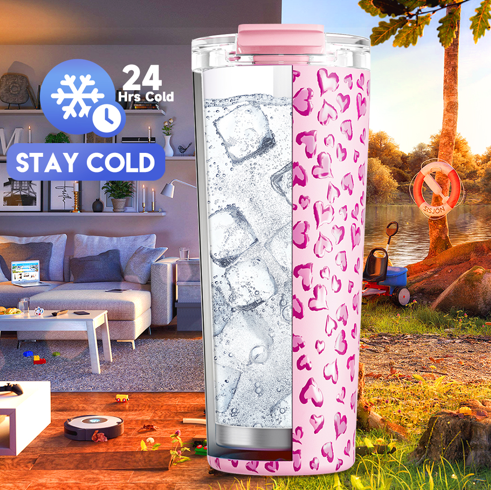 24oz cold cup 2 in 1 lid valentine pink love