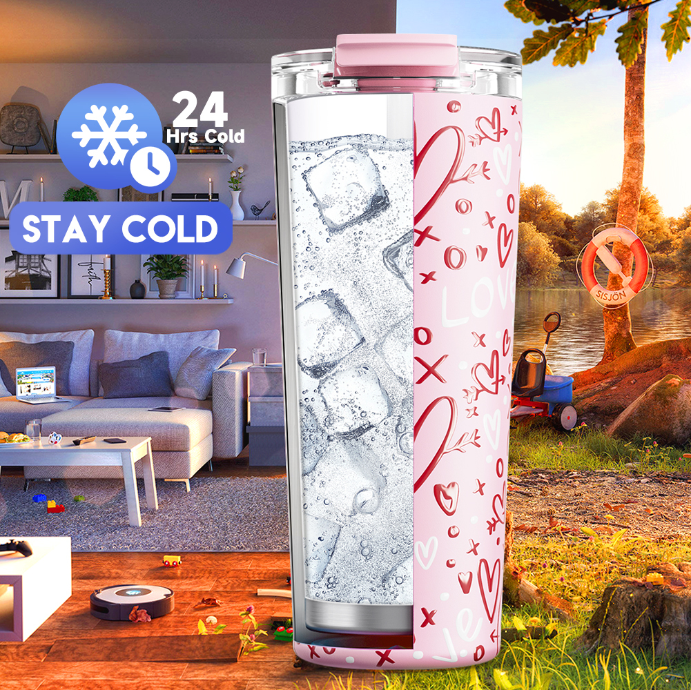24oz cold cup 2 in 1 lid valentine pink valentine