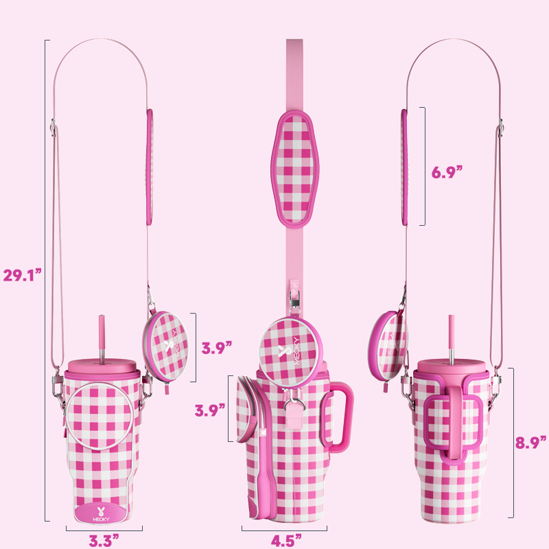 tumbler cup bag pink white check