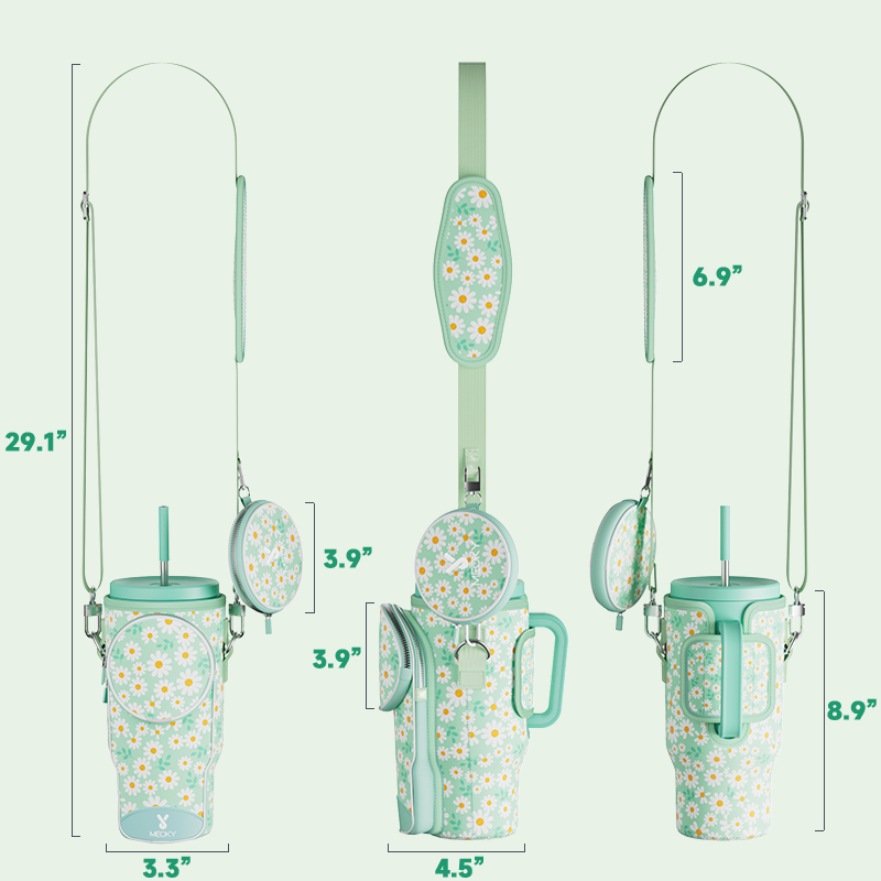 tumbler cup bag green daisy