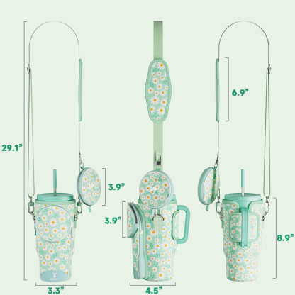 tumbler cup bag green daisy