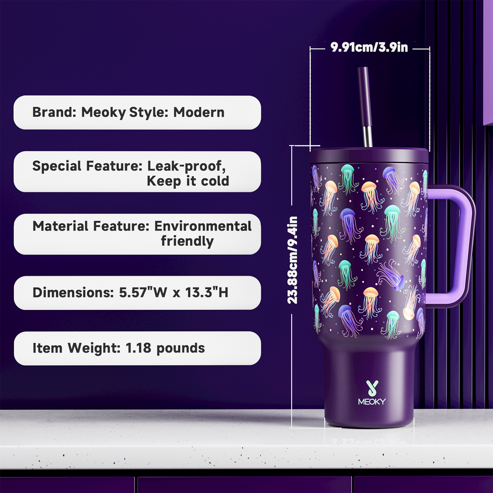 40oz Tumbler With Straw Glow Medusas