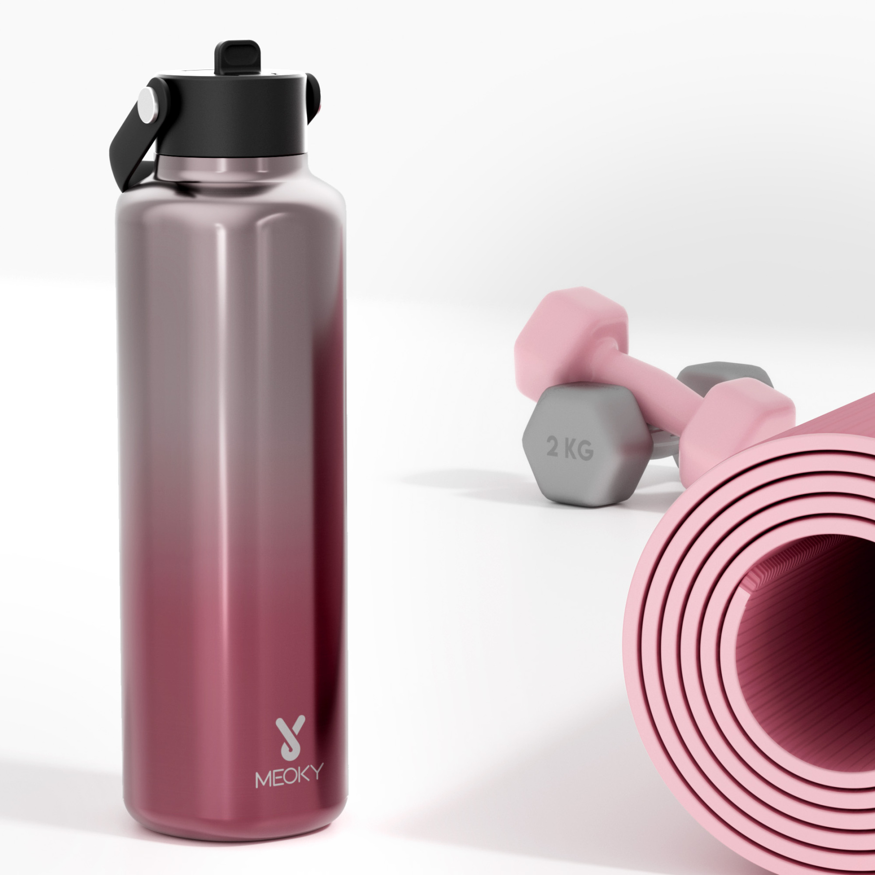 24oz hexagonal water bottle gradient pink silver