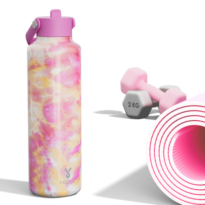 24oz hexagonal water bottle gradient pink flowers