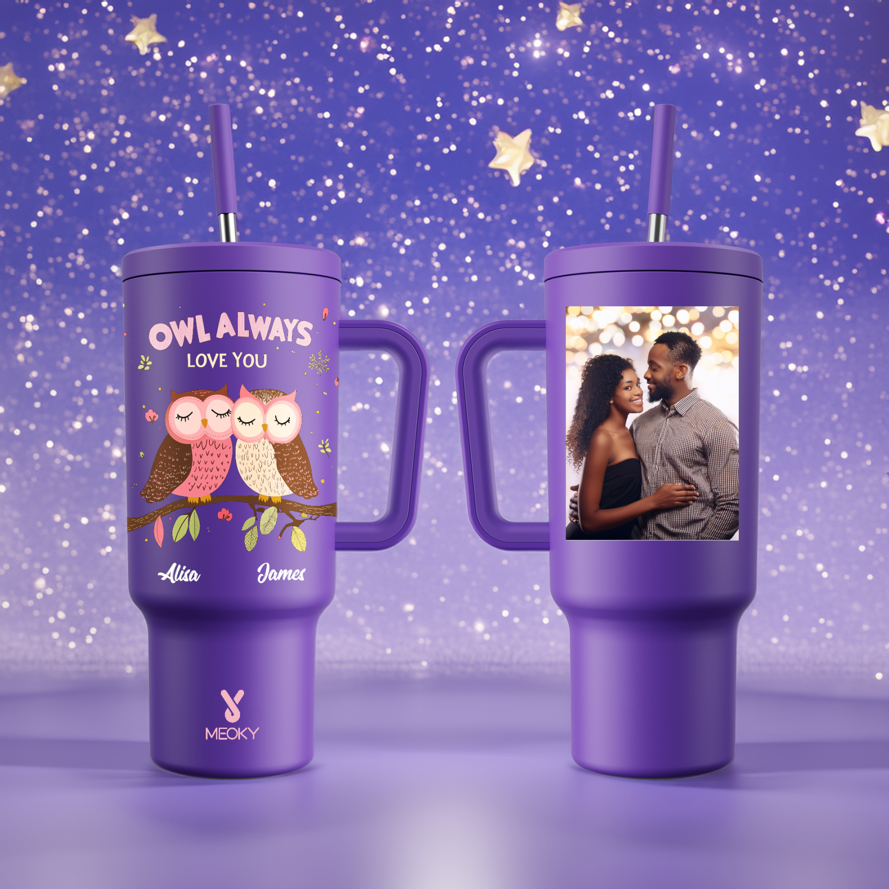 40oz Tumbler With Straw Customized - Owl Always Love You - You're My Butter Half!