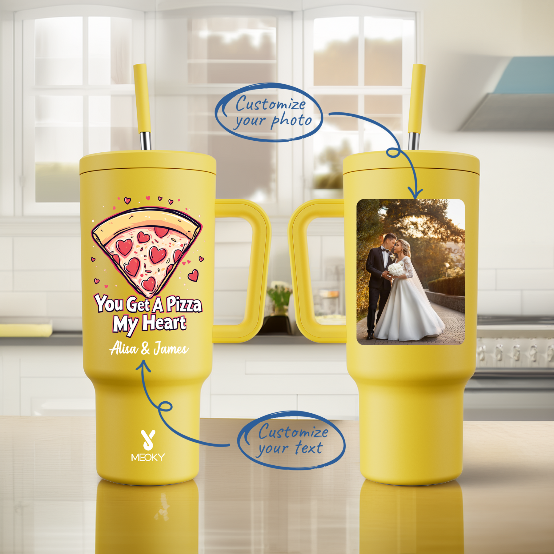 40oz Tumbler With Straw Customized - You Get A Pizza My Heart ! ?C A Sip of Love for You!