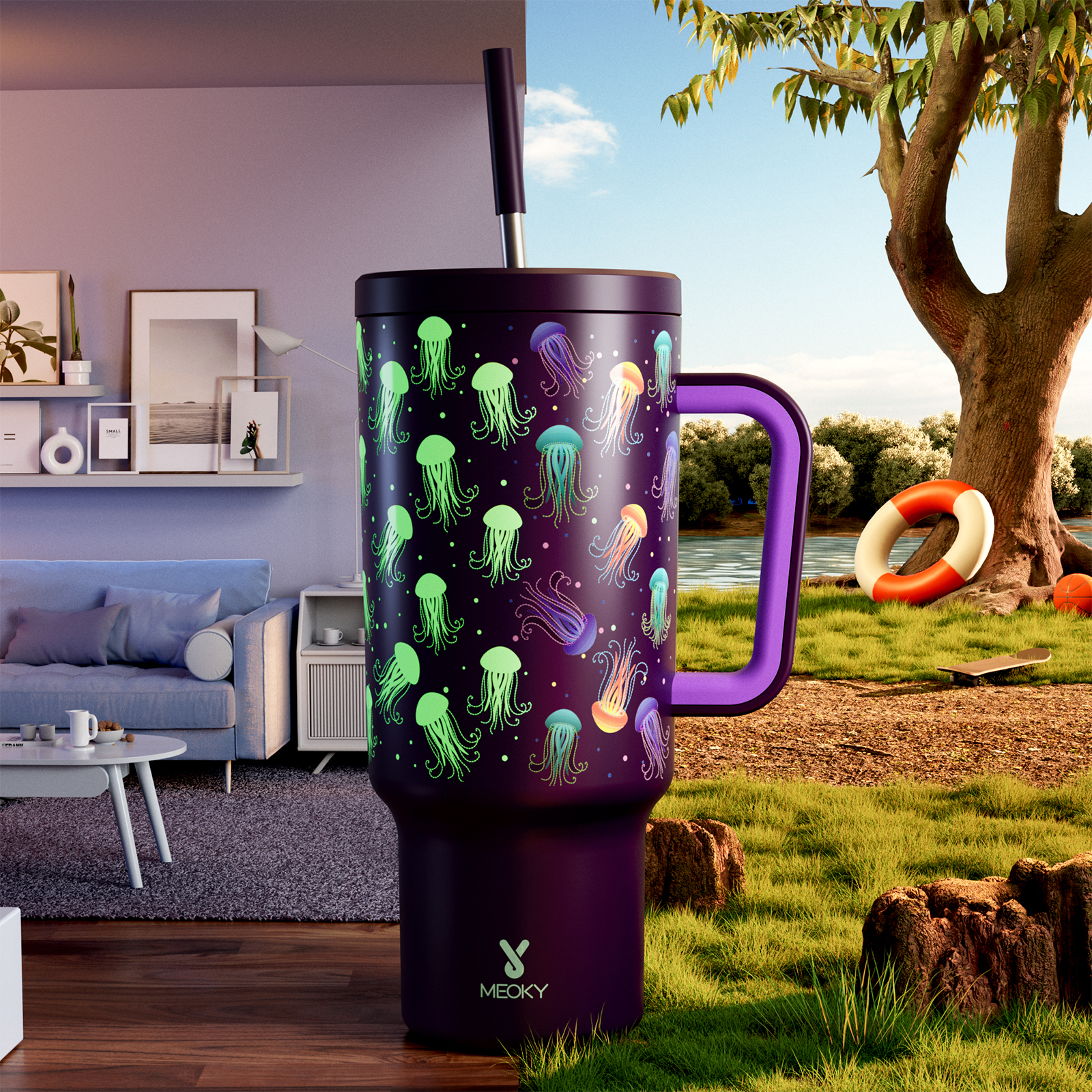 40oz Tumbler With Straw Glow Medusas