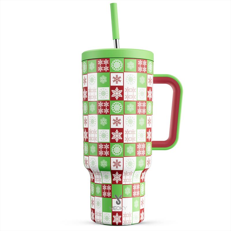 MEOKY 40oz Printed Stainless Steel Insulated Tumbler with Handle and Straw