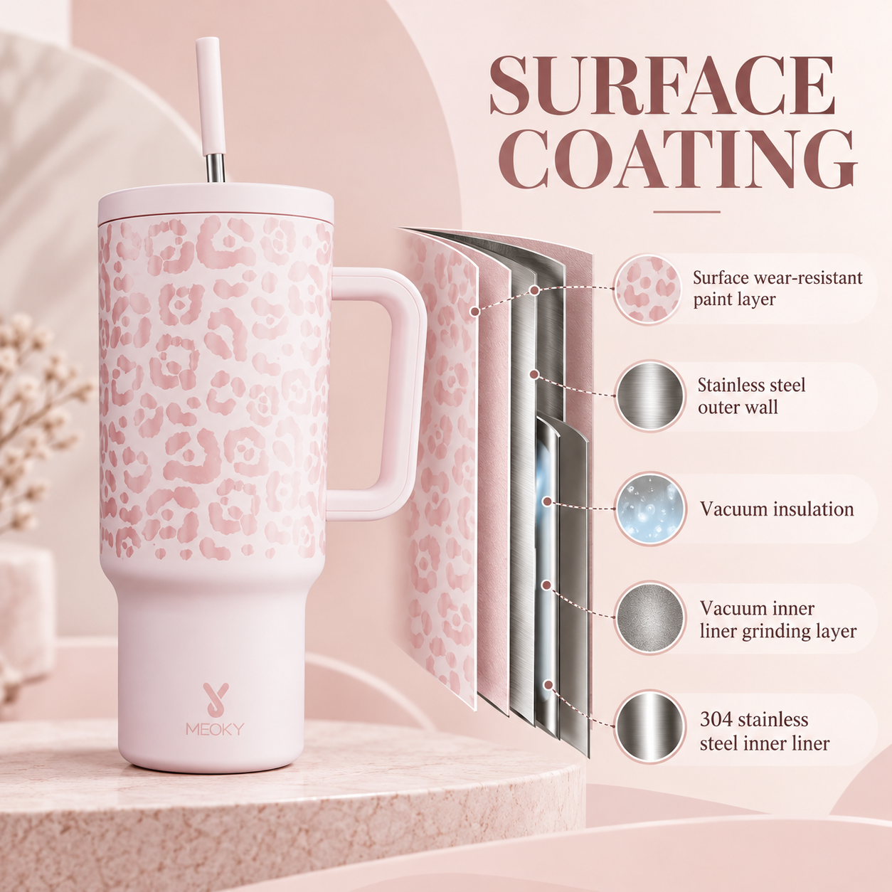 Meoky Pink Leopard Print 40oz Tumbler