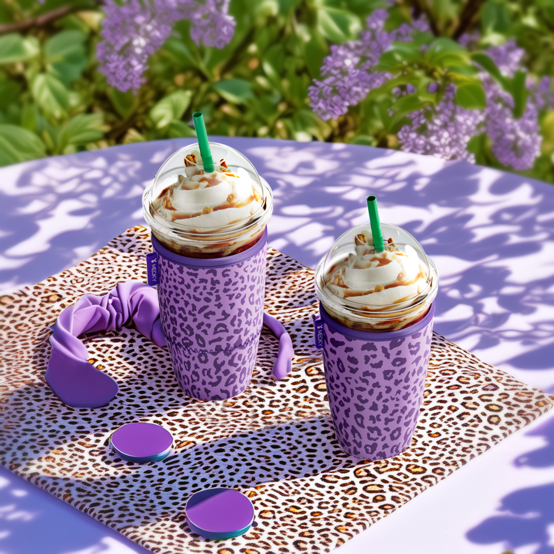 cup sleeve purple leopard