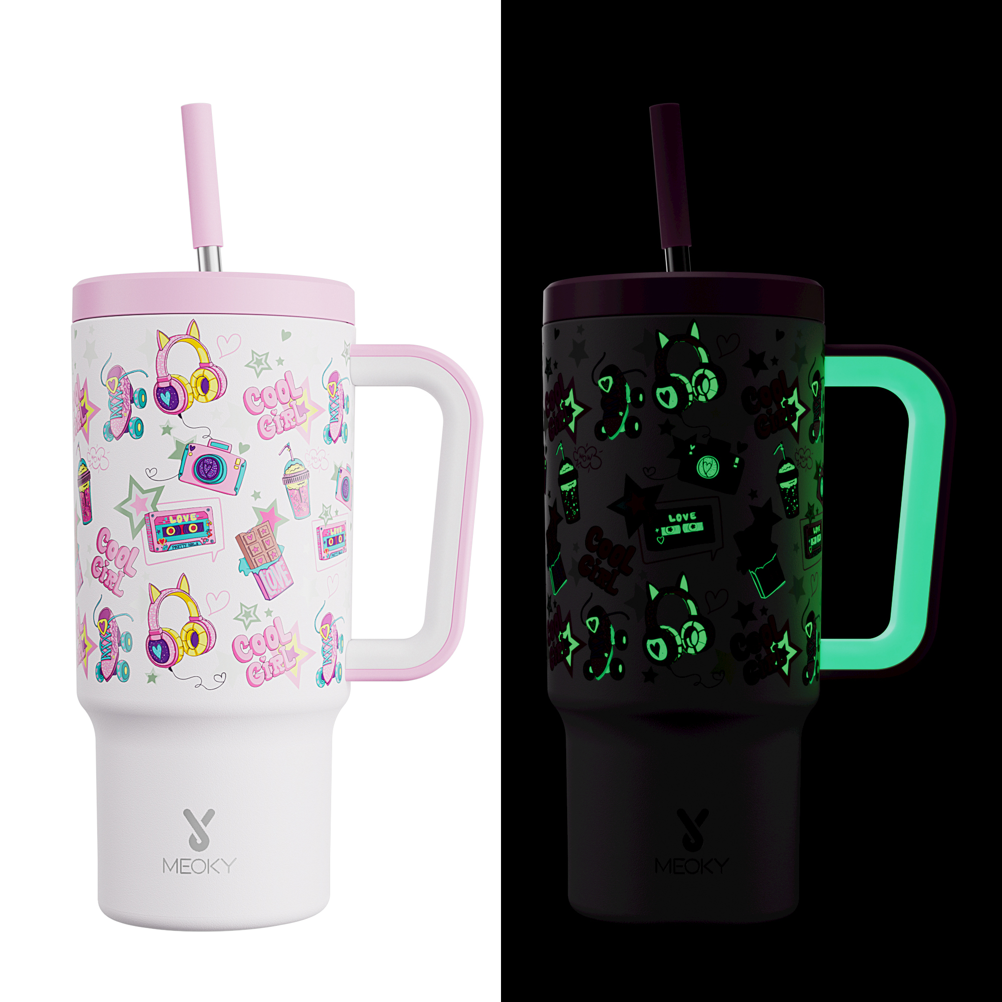 24oz Tumbler With Straw Luminous Series-Pink Headphones