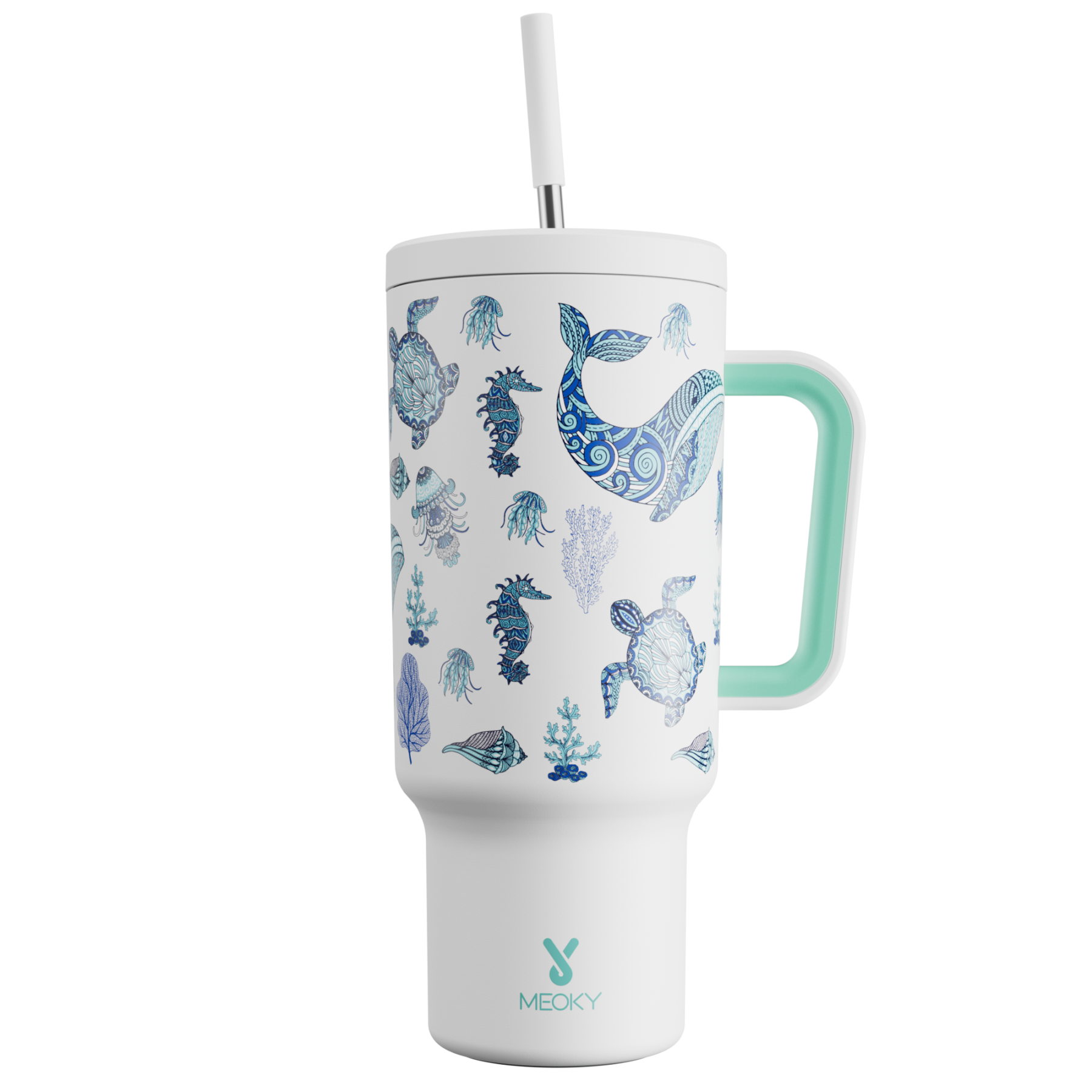 40oz Tumbler With Straw Halloween Special Edition-White Marine Animal - Luminous