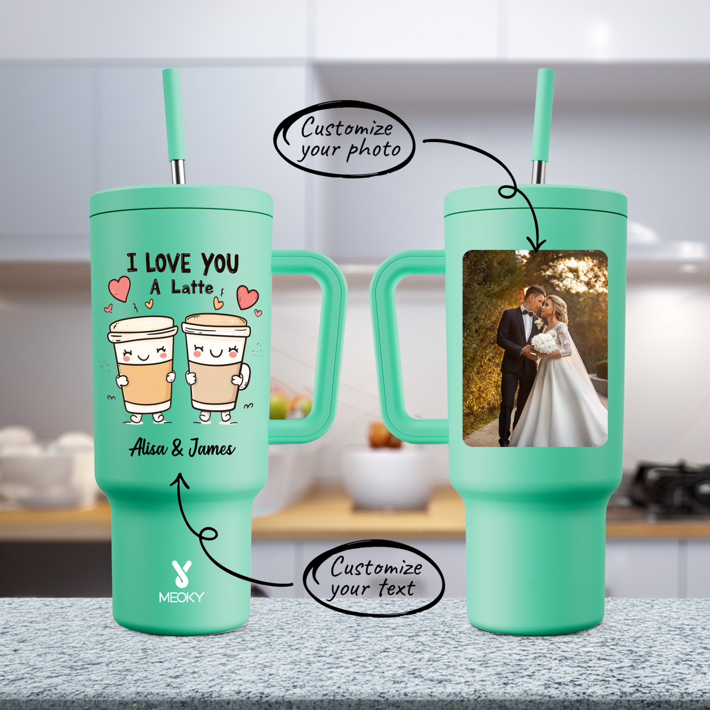 40oz Tumbler With Straw Customized - I Love You A Latte - Best Valentine's Day Gifts for Loved Ones